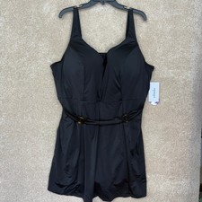 NWT SWIMSUITS FOR ALL Swimdress Women's 30 Black Underwire One Piece Modest