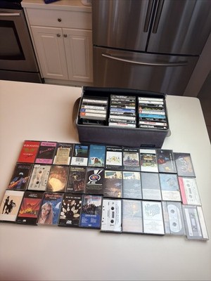 Vintage Classic Rock Cassette Tape Lot Case Logic Carrying Bag 50+ Tapes