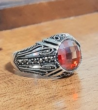 MENS 925 SILVER RING Red Tourmaline Solitaire Ruby Sterling Ring