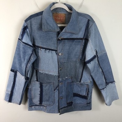 Levi's Denim Jean Jacket Craft Recycled Patchwork Button Up Sz Men's LBlue