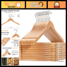 20 Pack Wooden Shirt Dress Hangers - Smooth Natural Finish, Durable Stylish