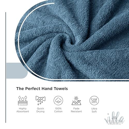 100% Cotton Hand Towel Set of 2 16 x 28 inches Sustainable Soft Highly Absorb... - Picture 3 of 7