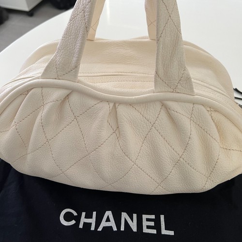 Authentic CHANEL Deerskin Stitched Bowler in White
