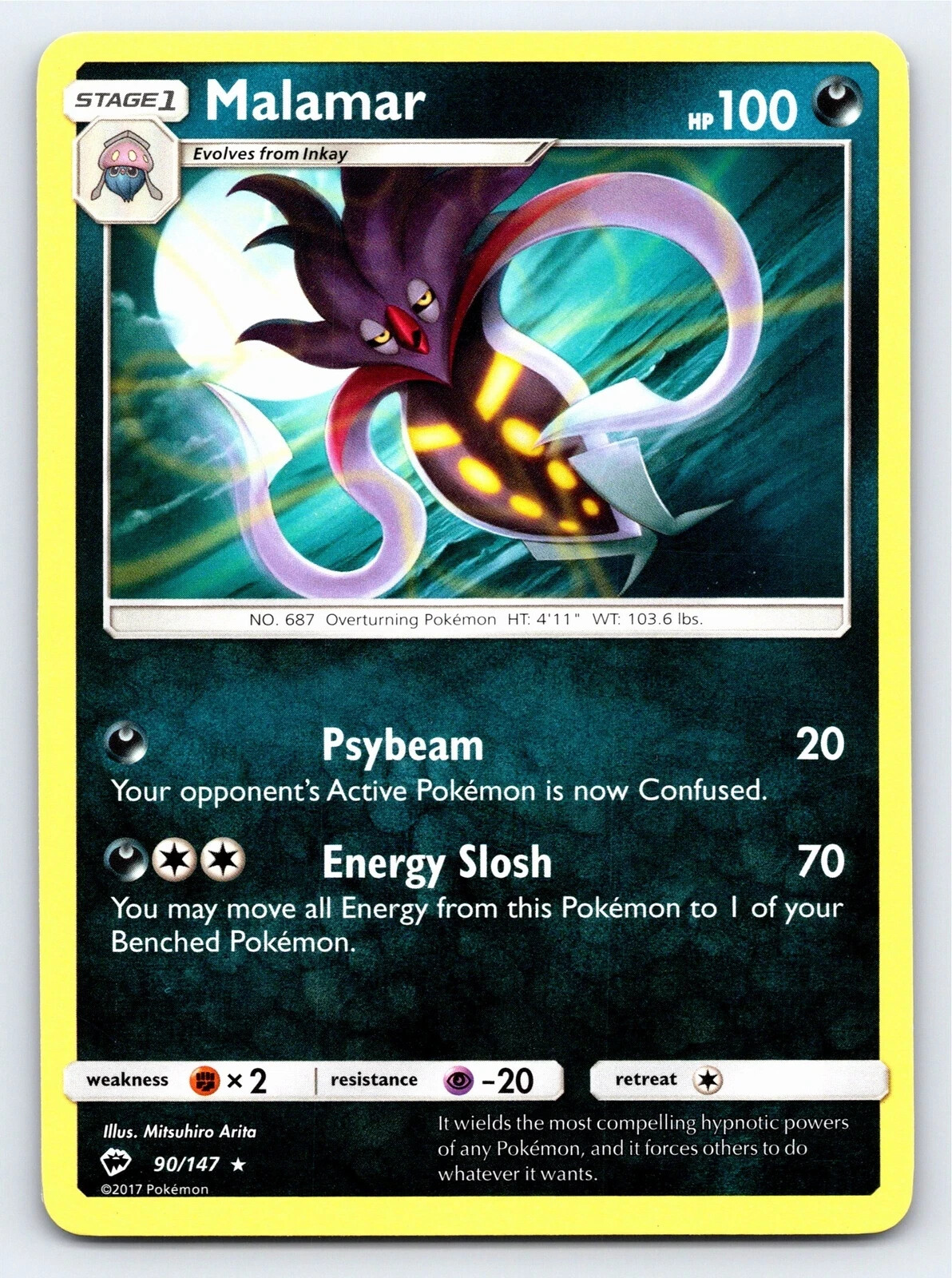 Pokemon RARE MALAMAR Sun & Moon Burning Shadows 90/147 PACK FRESH