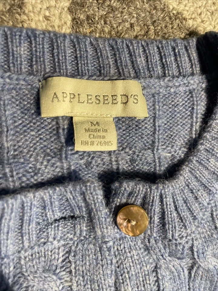 Appleseed's Sweater Women's Medium Light Blue Wool Cable Knit Cardigan Button - Image 2 of 4