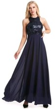 Beauty Kai Navy Sequin Halter Chiffon Lined Maxi Gown S Glam Prom Gala