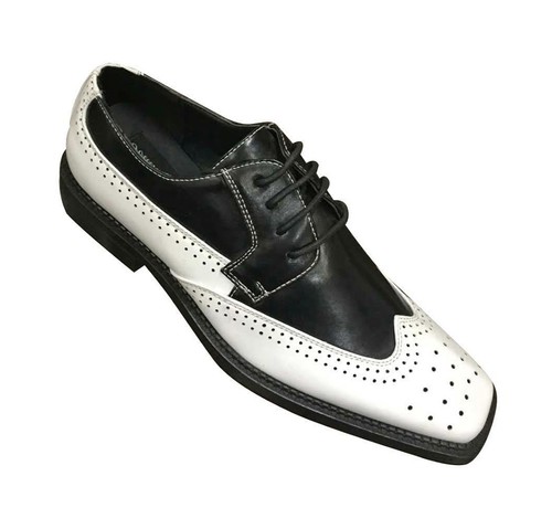 Men's Two-Tone Wing-Tip Oxfords Man-Made Leather Dress Shoes #5753 - Picture 4 of 11