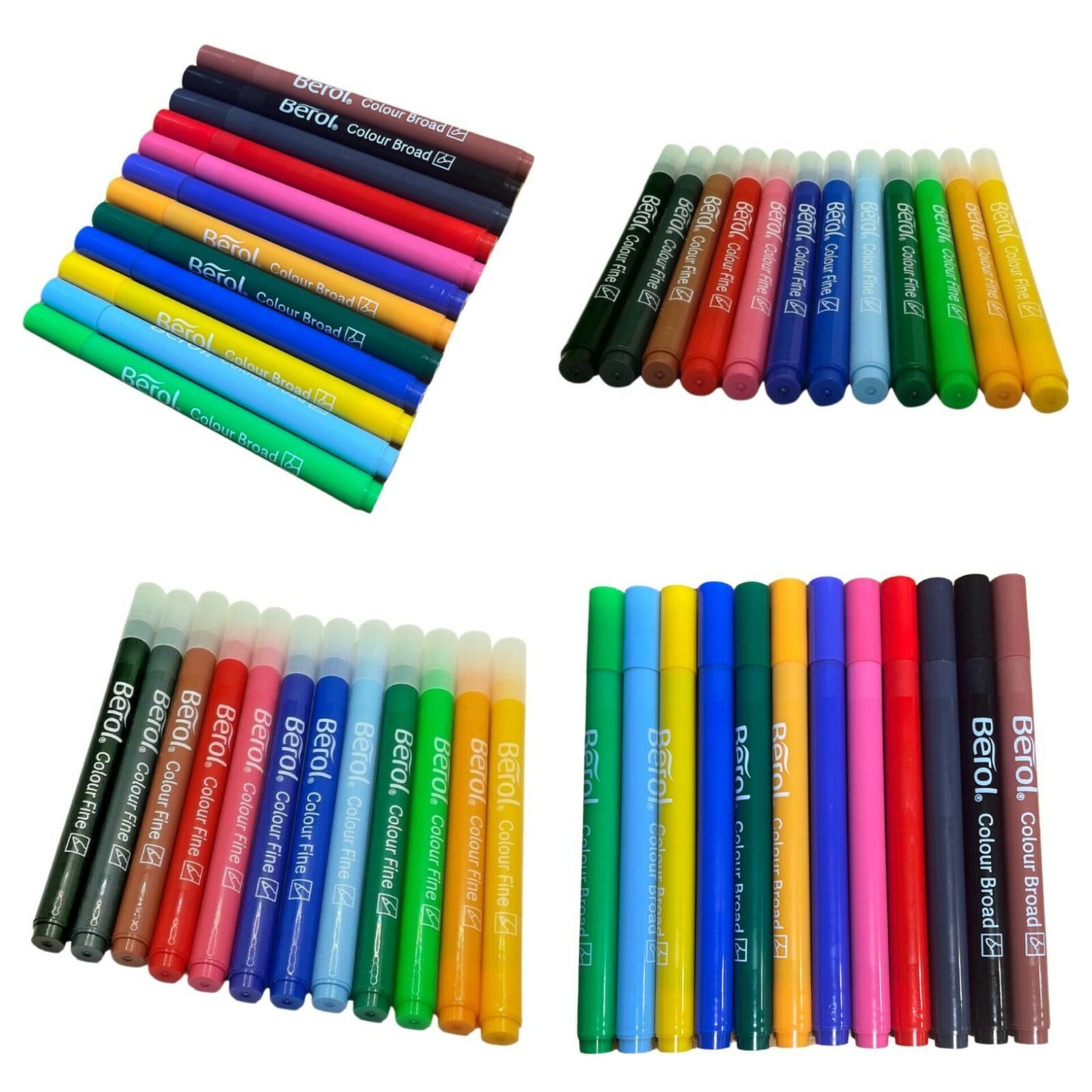 12 x Berol Felt Tip Colouring Pens Fine or Broad Tip Washable Ink