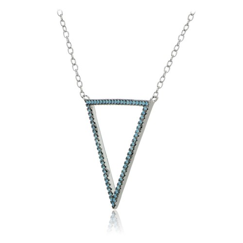 Sterling Silver Nano Simulated Turquoise Open Triangle Necklace - Picture 2 of 3