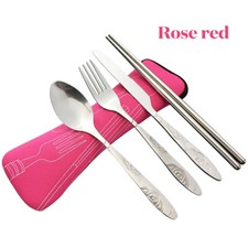4Pcs Cutlery Travel Fork Portable Bag Stainless Steel Spoon Chopstick Set