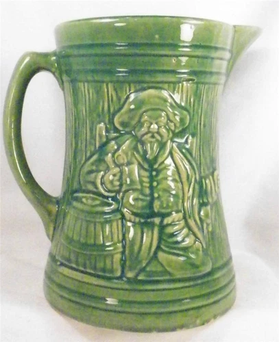 McCoy Buccaneer Pitcher Stoneware Jug Tankard Green Vintage Art Pottery NICE