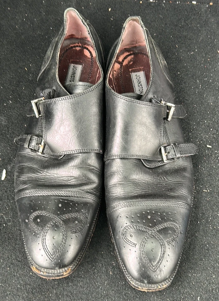 Johnston and Murphy Mens Black Leather Double Monk Strap Dress