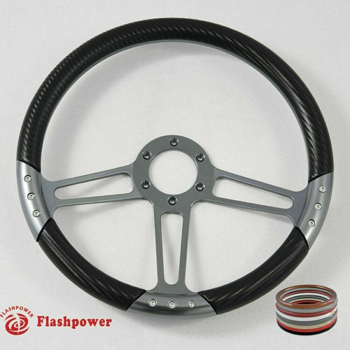 14" Gun Metal Billet Steering Wheel Black Half Wrap GM Impala Focus - Imagen 9 de 11