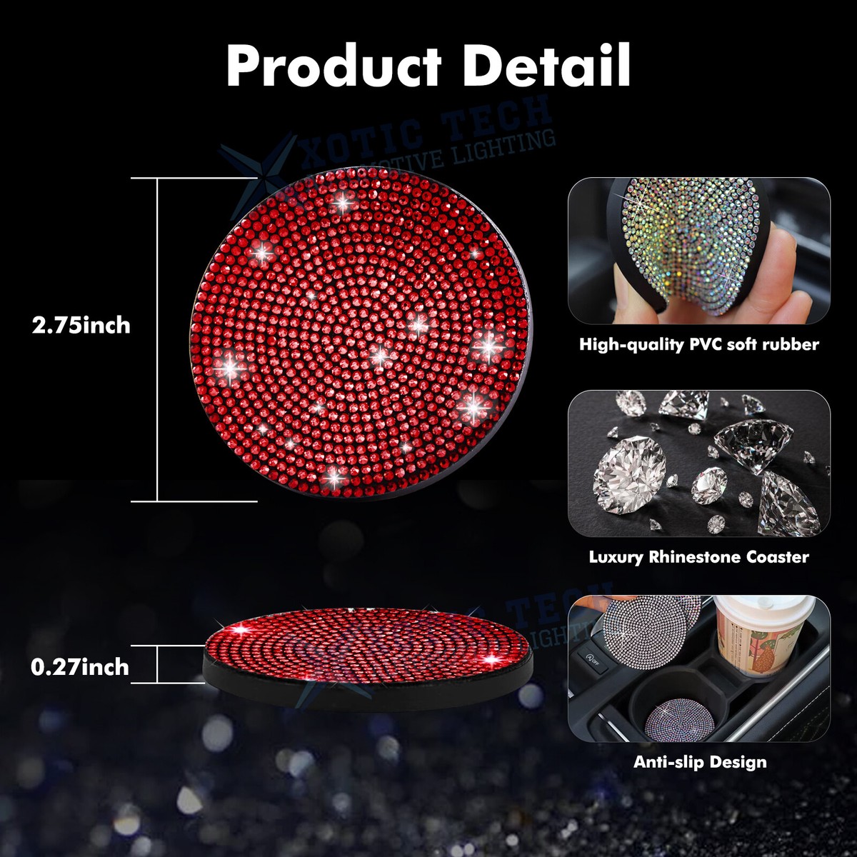 26 PCS Red Universal Sparkle Luxury Bling Car Accessories Set for