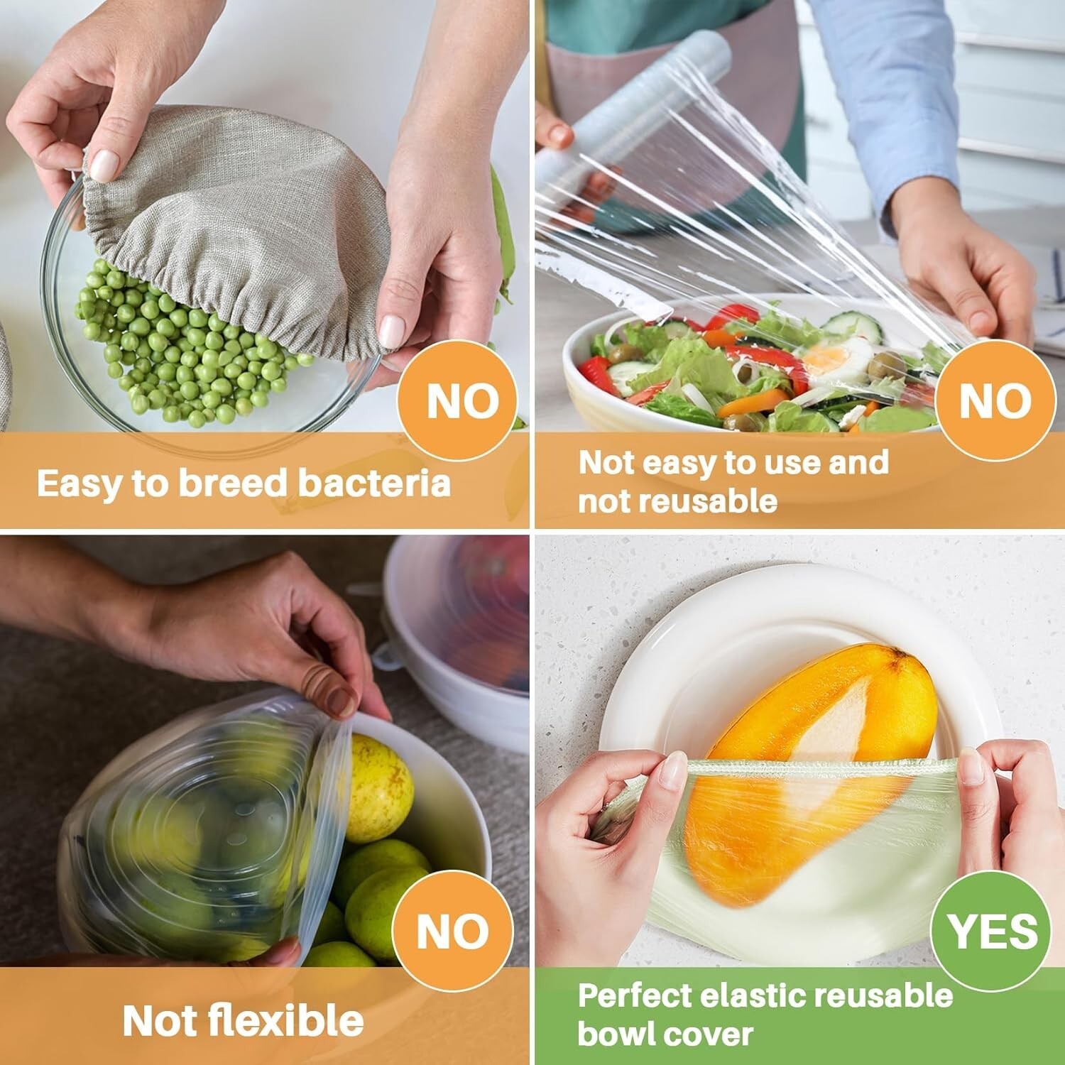 60 Pcs Elastic Food Bowl Covers Reusable Stretch Plastic Wrap Dish Plate Covers