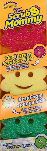 Scrub Mommy Flower Power Spugna bifacciale e scrubber FlexTexture 3 CONFEZIONI NUOVO - Foto 1 di 3