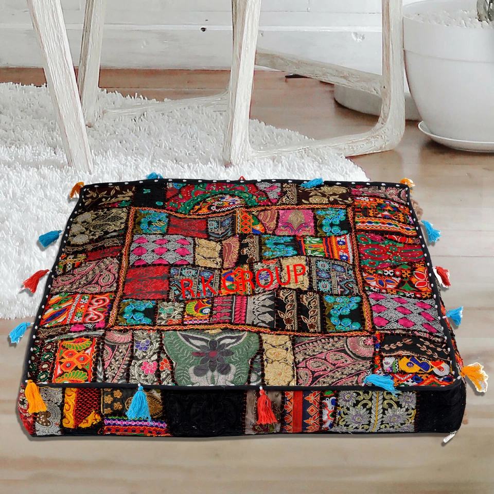 Oversized Cotton Pouf Cover New Style Mandala Pachwork Floor Pillow Cover Daybed - Image 2 of 4