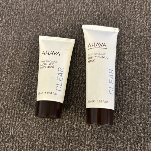 AHAVA TIME TO CLEAR FACIAL MUD EXFOLIATOR 3.4 OZ PURIFYING MUD MASK .68 OZ SEAL