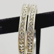 Classic Style Round Hoop Crystal Outside Channel Silver Tone Pierced Earrings