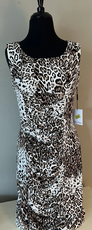 Vestido Calvin Klein Nuevo Leopardo Sin Mangas Talla 10 Nuevo Con Etiqueta