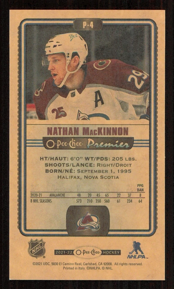2021-22 O-Pee-Chee OPC Premier Tallboys #P4 Nathan MacKinnon - Image 2 of 2
