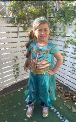 Aladdin Live Movie Princess Jasmine Teal Classic Child Size 6Costume +Headband
