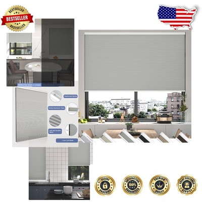 Grey Cordless Cellular Shades 20'' W x 48'' H - Ideal for Bedroom & Living Room