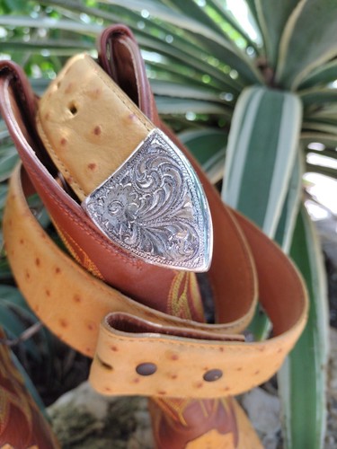 Montenegro Full Quill Ostrich Skin Size 25 1/2 / Size 34 Top Grain Leather Belt - Picture 7 of 12