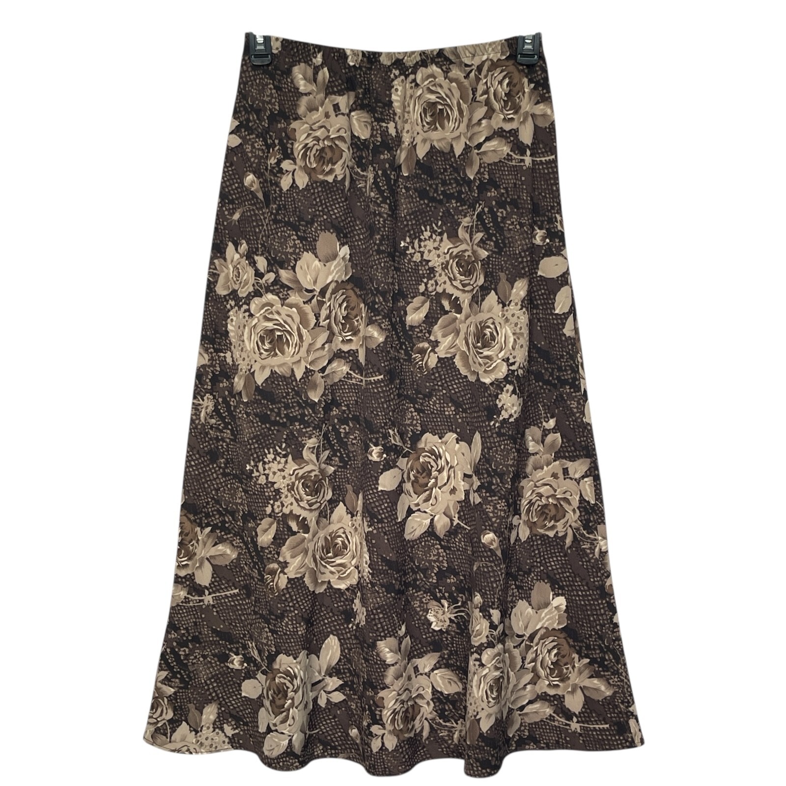 Leslie Fay Women Maxi Skirt Size 14 Brown Floral Stretch