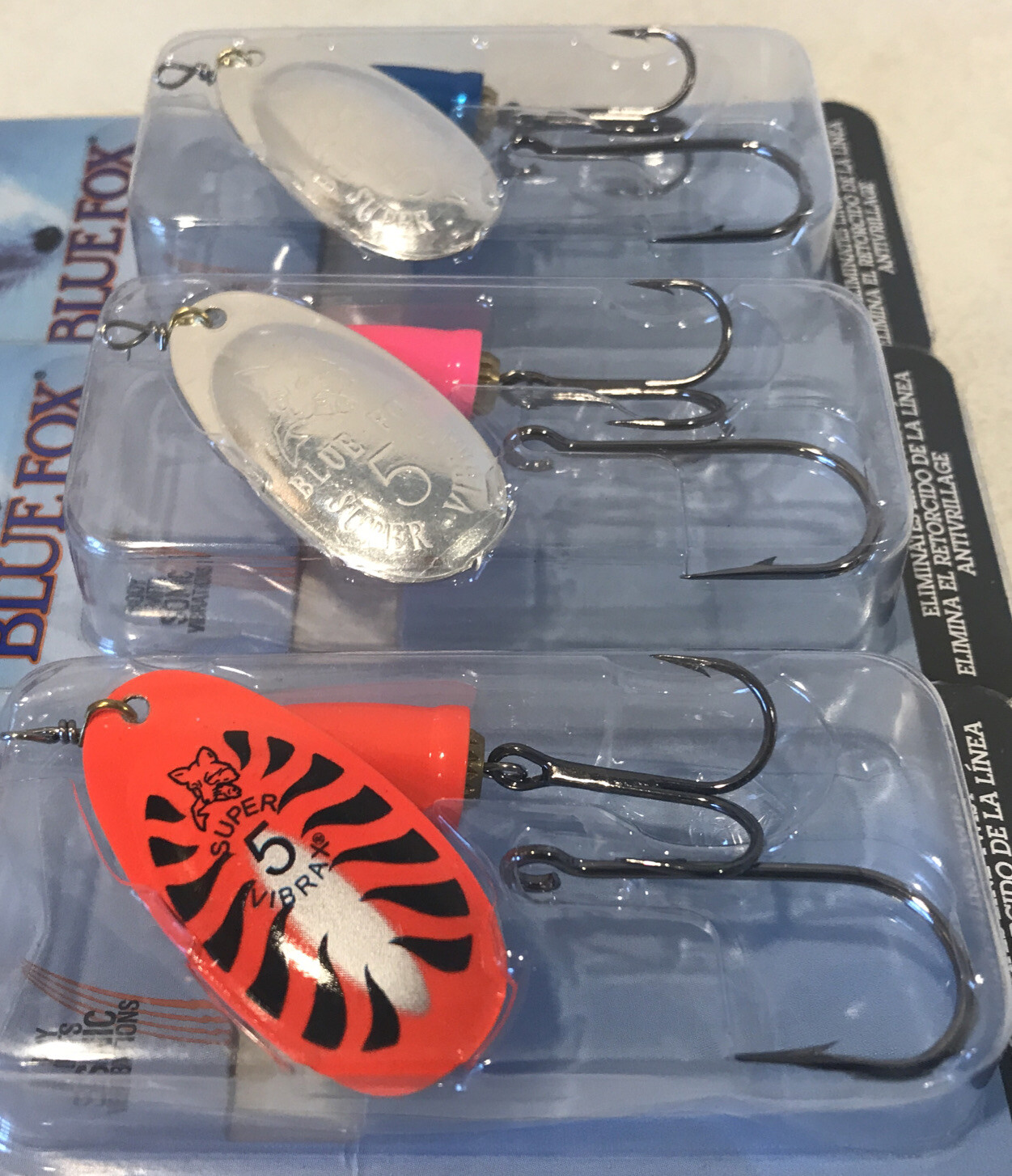 LOT OF 3 Blue Fox Vibrax Size 5 Spinners Fish Lure MIXED COLORS NEW 7