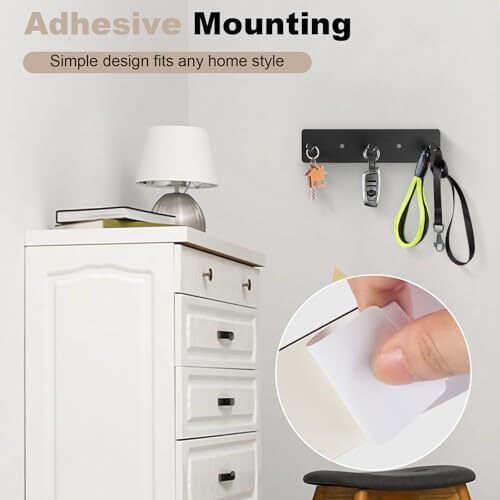  Key Holder Wall Mount, Black Metal Key Hanger with 3 Key Hooks Compact Key 