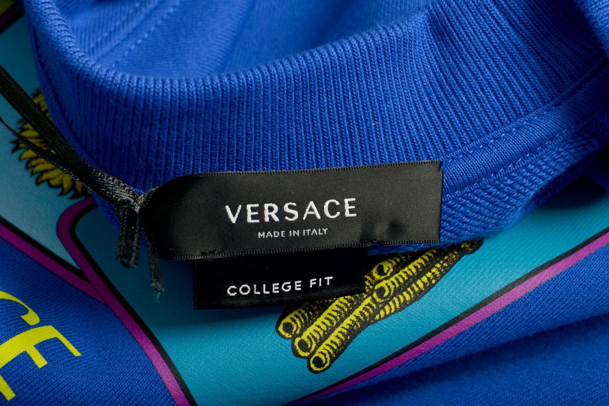 Versace★素敵！College Fit  Blue Logo Print Sweatshirt Versace Men's College Fit Royal Blue Logo Print Crewneck