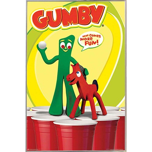 beer pong with gumby poster in a silver metal frame (24x36)