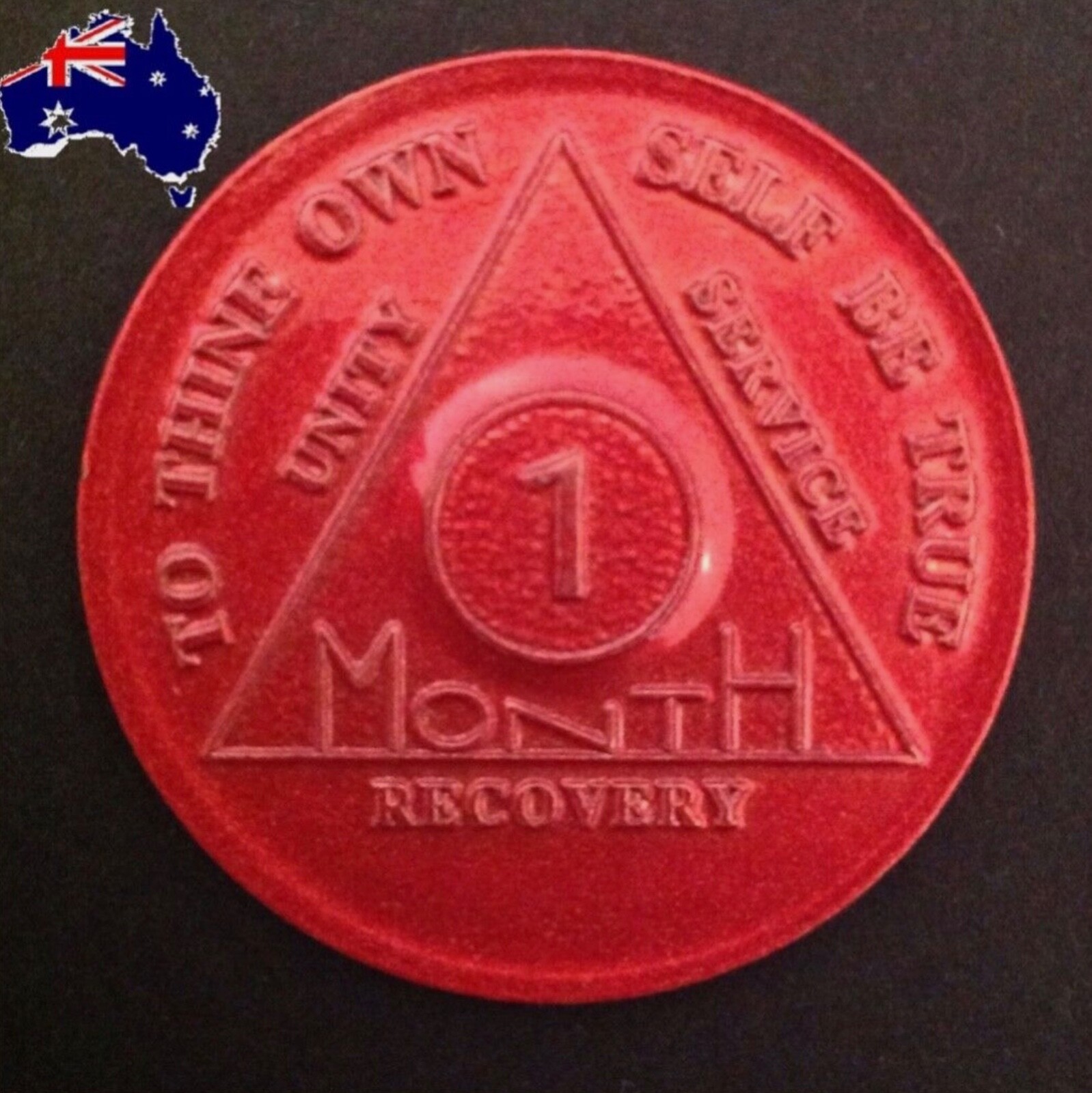 AA alcoholics anonymous red 1 month recovery sobriety coin token chip ...