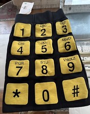 Rare vtg Jeremy Scott black yellow phone key pad pop art dress skirt S /XS