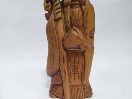 Statuina vintage decorativa cinese in legno dio della longevità - Foto 3 di 9