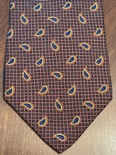 Tommy Hilfiger Brown Blue 100 Silk Printed In Italy Men  s Neck Tie Made In USA