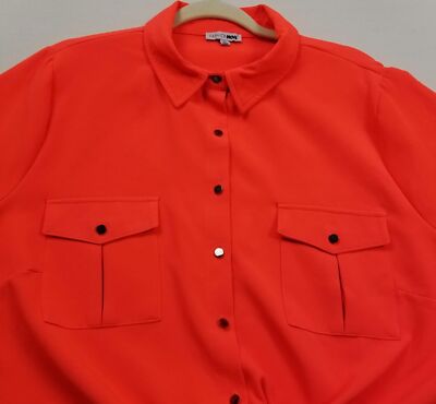 Fashion Nova Button Up Shirt Women's 2XL XXL Neon Orange Short Sleeves  Pockets | eBay