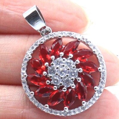 Buy 2 Get 1 Free SheCrown Red Blood Rubies White CZ Women Wedding Silver Pendant