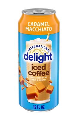  New International Delight Caramel Macchiato Iced Milk Cream Coffee Can 15oz