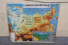 ANCIENNE CARTE SCOLAIRE 92 x 125 cm / L'UNION SOVIETIQUE URSS / Edit. MDI / TBE