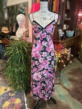 NWT Lulus Matti Black Pink Floral Satin Slip Dress Midi Strappy Lace Trim Size S