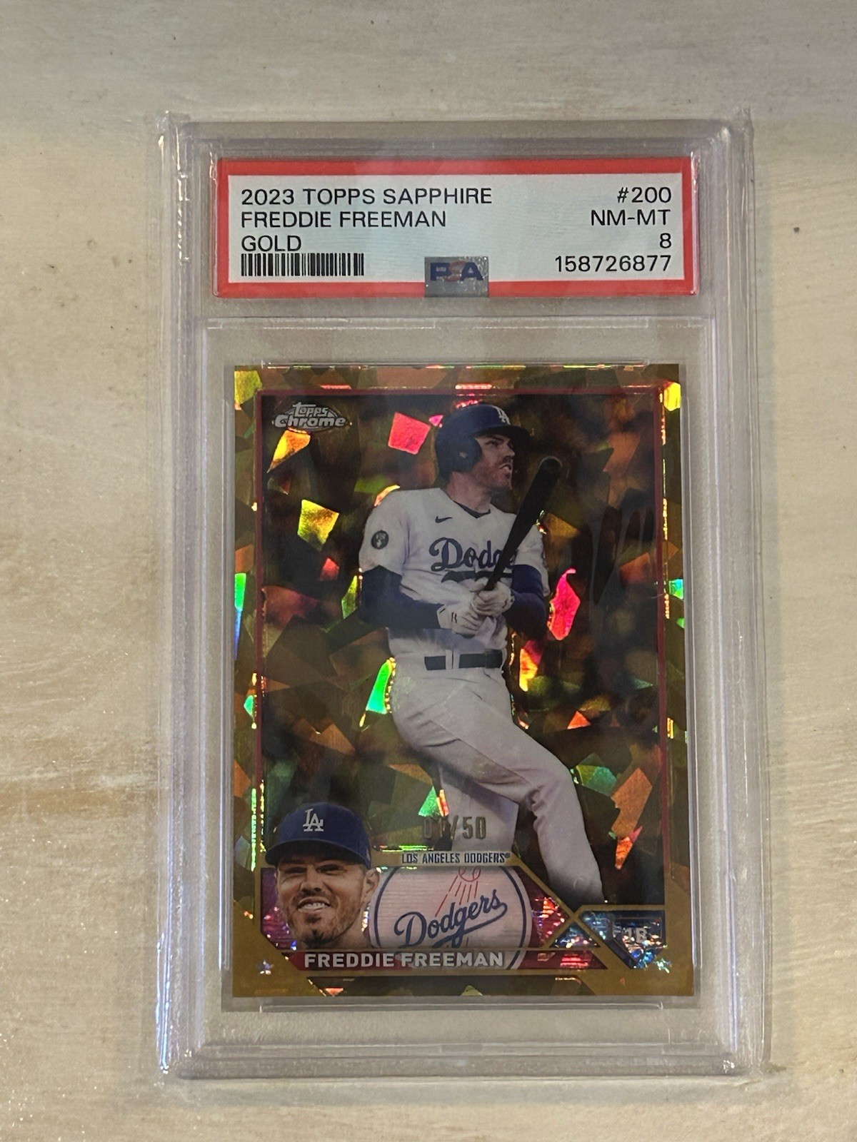 2024 Topps Chrome Sapphire Freddie Freeman Gold Refractor /50. PSA 8 Sh