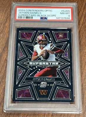 JSY# 5/25 JAYDEN DANIELS PSA 8 2024 CONTENDERS OPTIC SUPERSTAR BLACK SCOPE PRIZM
