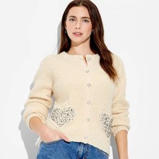 Wicked x Katie Kime Women's Heart Graphic Cardigan Fleece Long Sleeve