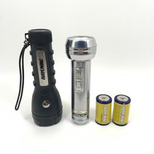 1 Vintage Stainless RAYOVAC, 1 Rubber RAYOVAC Flashlight  2D RAYOVAC Batteries