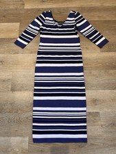 Ladies Blue Striped Blooming Marvellous Maternity Pregnancy Midi Dress S 8 VGC