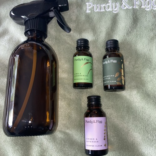 Purdy & Figg 3 Bottles Organic Cleaner Spray & Cloth Complete Set