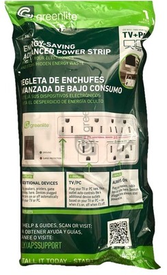 NEW GREENLITE 1440 JOULE SURGE PROTECTOR ENERGY SAVING SMART POWER STRIP 7 PLUG