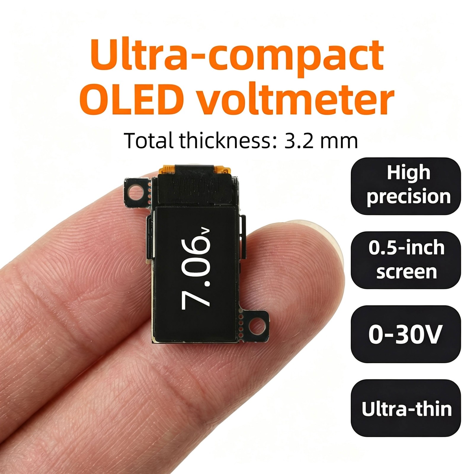 DC 0-30V Digital Voltmeter 0.5″ OLED Ultra-Slim Mini Embedded Voltage Gauge USA